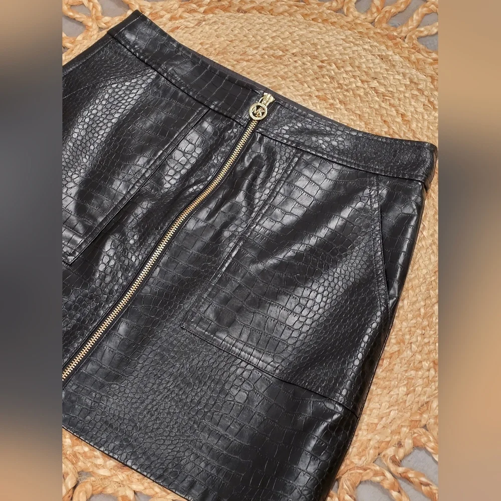 Michael Kors Black Croc-Embossed Mini Skirt